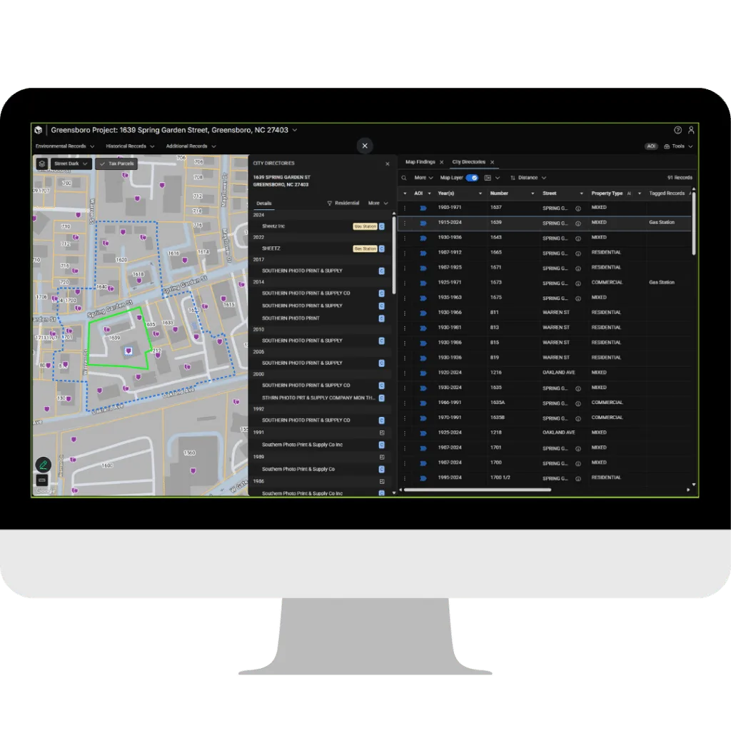 City Directory data visualized on a map to identify historical occupants and past property use