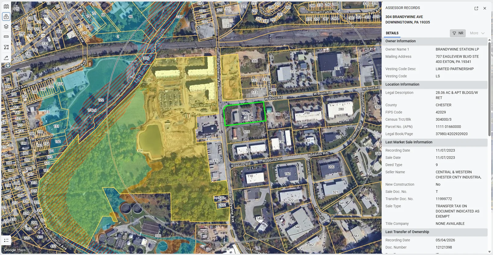Current property data layered on the LightBox Live map.
