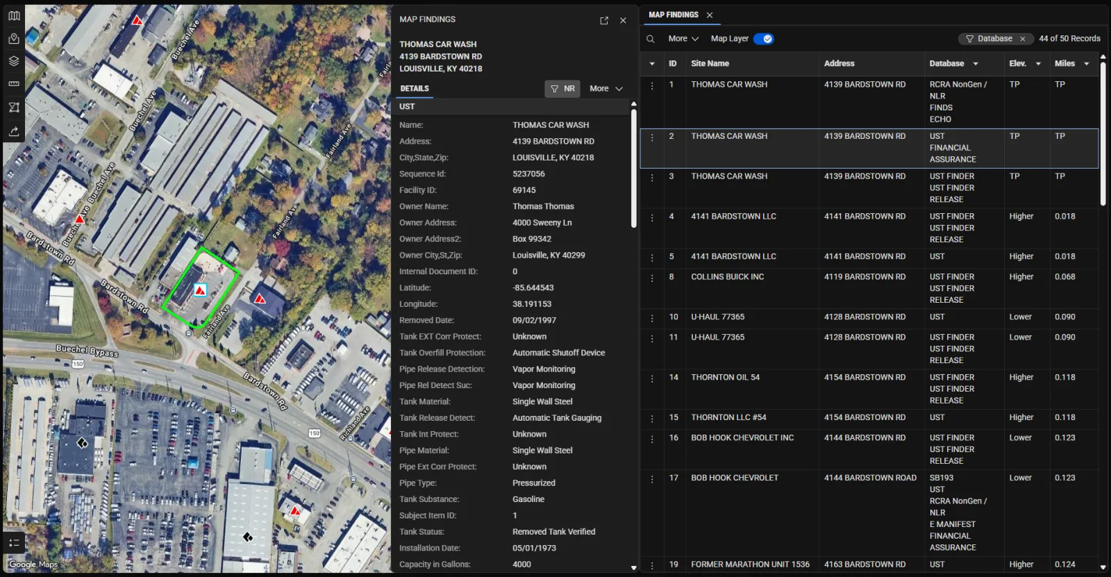 A Radius Map Report's records plotted around a target property in LightBox Live.
