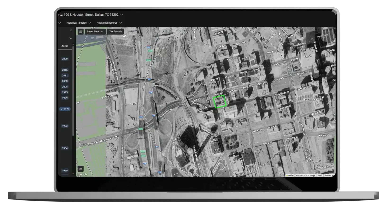 Historical aerial photos of a site reviewed side by side in LightBox Live.
