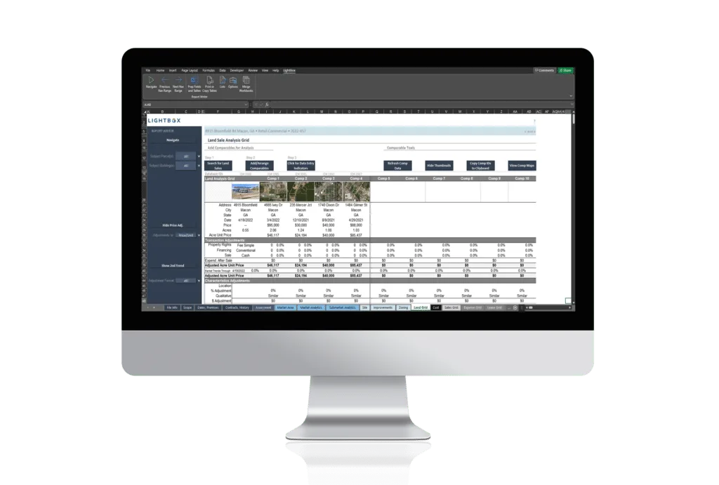 Report Writer working inside Microsoft Excel on an appraisal template.