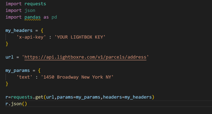 LightBox data platform api request example