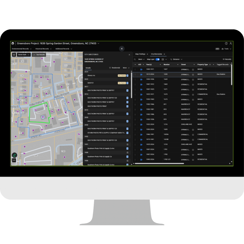 City Directory data visualized on a map to identify historical occupants and past property use